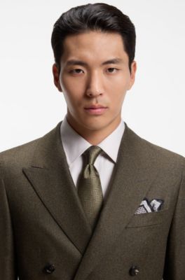 Herringbone jacquard tie in pure Italian silk, Dark Green