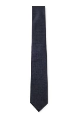 Herringbone jacquard tie in pure Italian silk, Dark Blue