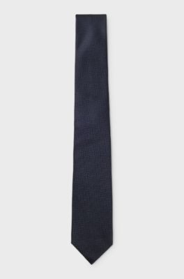 Herringbone jacquard tie in pure Italian silk, Dark Blue