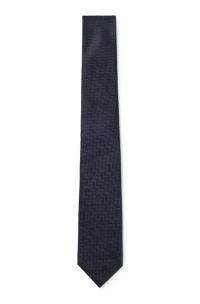 Herringbone jacquard tie in pure Italian silk, Dark Blue