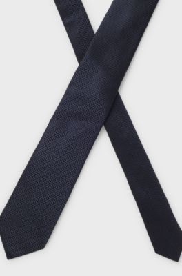 Herringbone jacquard tie in pure Italian silk, Dark Blue