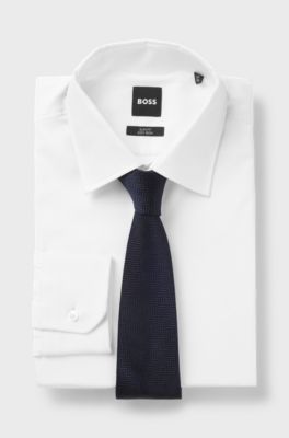 Herringbone jacquard tie in pure Italian silk, Dark Blue