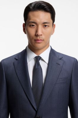 Herringbone jacquard tie in pure Italian silk, Dark Blue