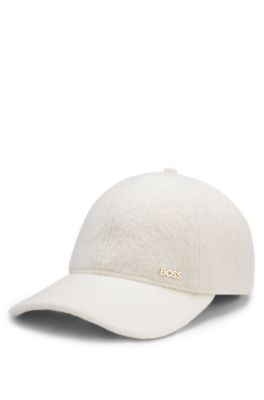Six-panel cap in a wool-blend boucle, Natural