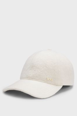 Six-panel cap in a wool-blend boucle, Natural