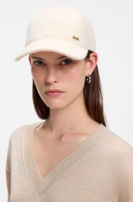 Six-panel cap in a wool-blend boucle, Natural