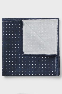 Dot-patterned pocket square in Italian sil, Dark Blue