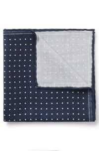 Dot-patterned pocket square in Italian sil, Dark Blue