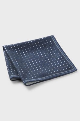 Dot-patterned pocket square in Italian sil, Dark Blue