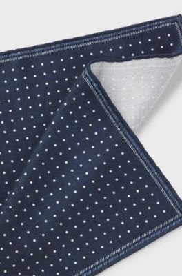Dot-patterned pocket square in Italian sil, Dark Blue