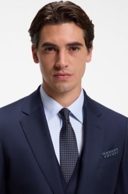 Dot-patterned pocket square in Italian sil, Dark Blue