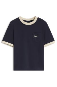 Slim-fit cotton T-shirt with contrast rib details, Dark Blue