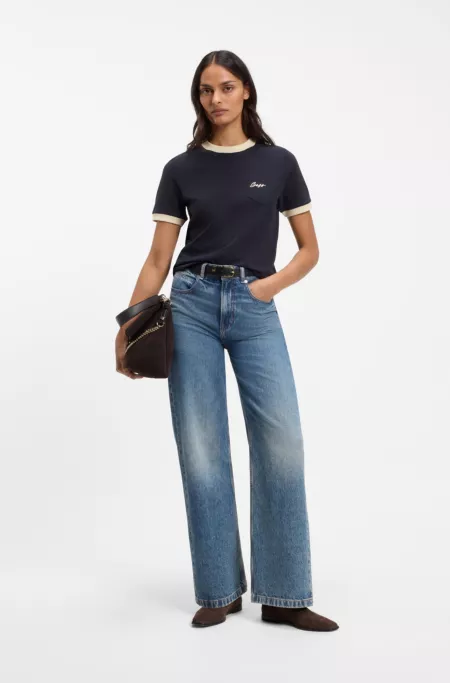 Slim-fit cotton T-shirt with contrast rib details