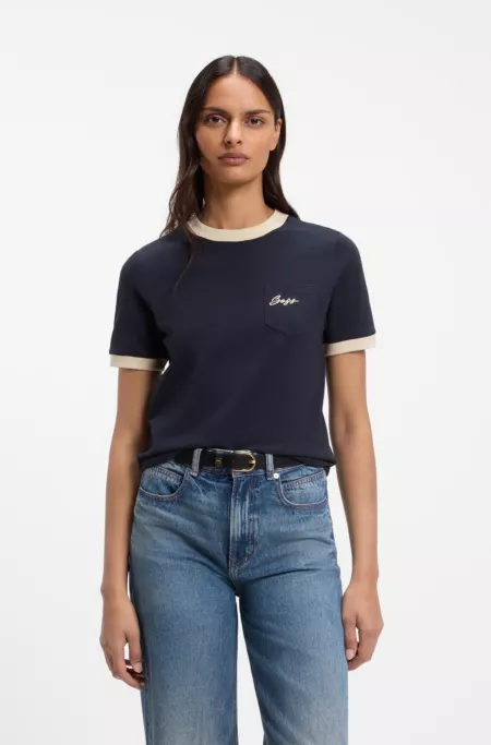 Slim-fit cotton T-shirt with contrast rib details