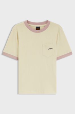 Slim-fit cotton T-shirt with contrast rib details, Light Yellow