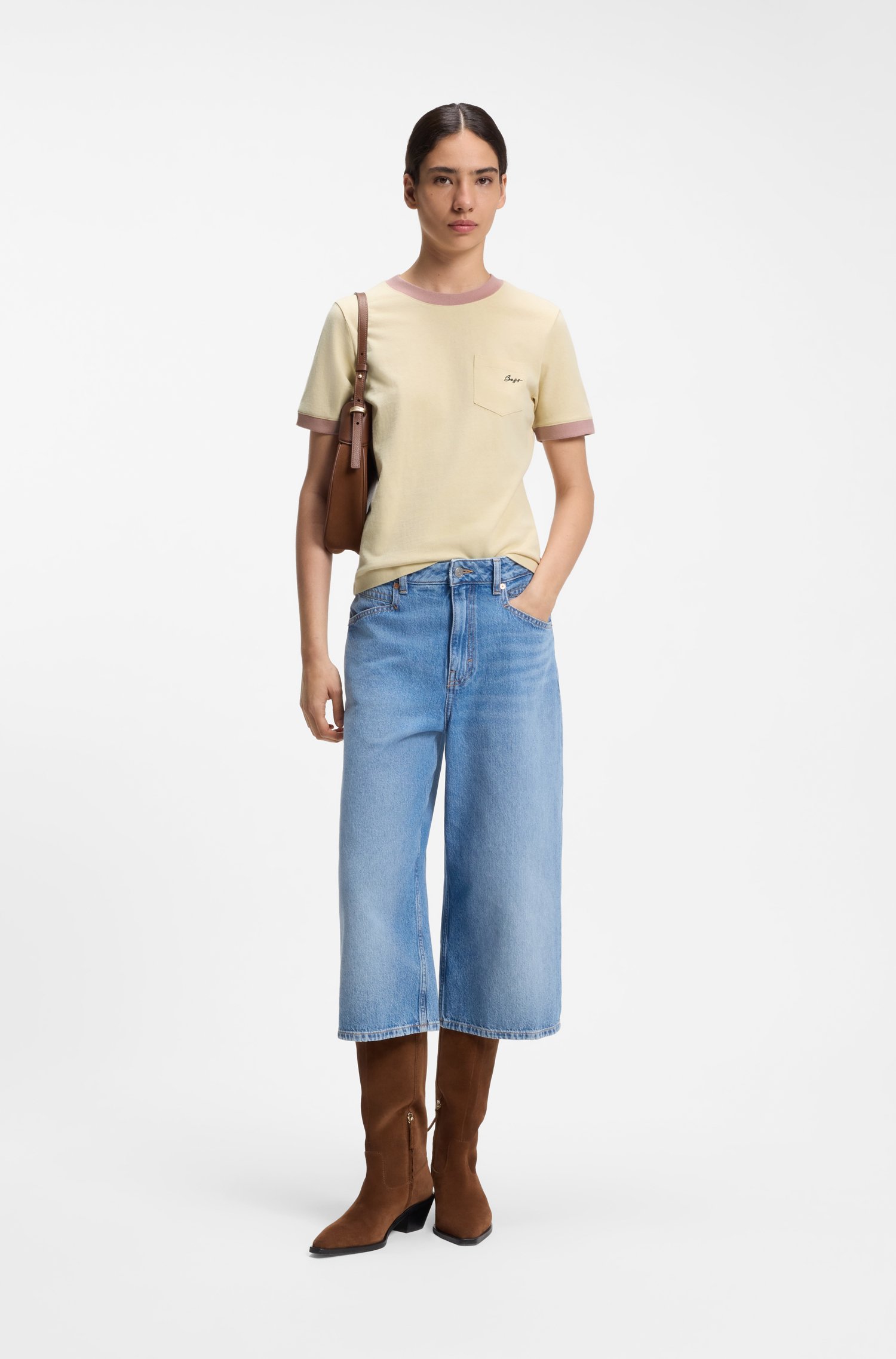Boss Slim-fit cotton T-shirt with contrast rib details dam – bild 2