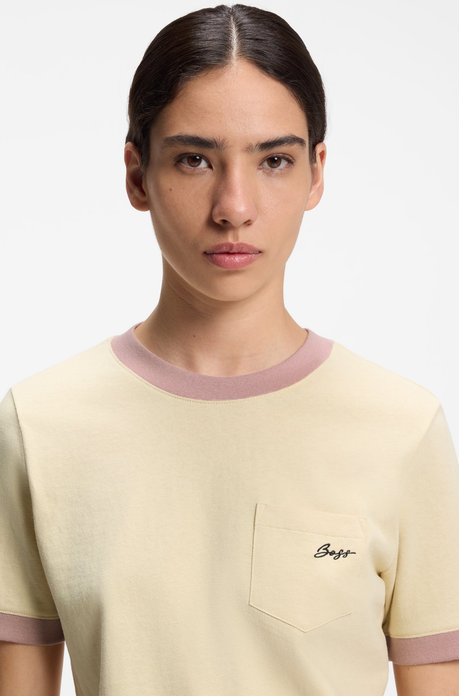 Boss Slim-fit cotton T-shirt with contrast rib details dam – bild 3