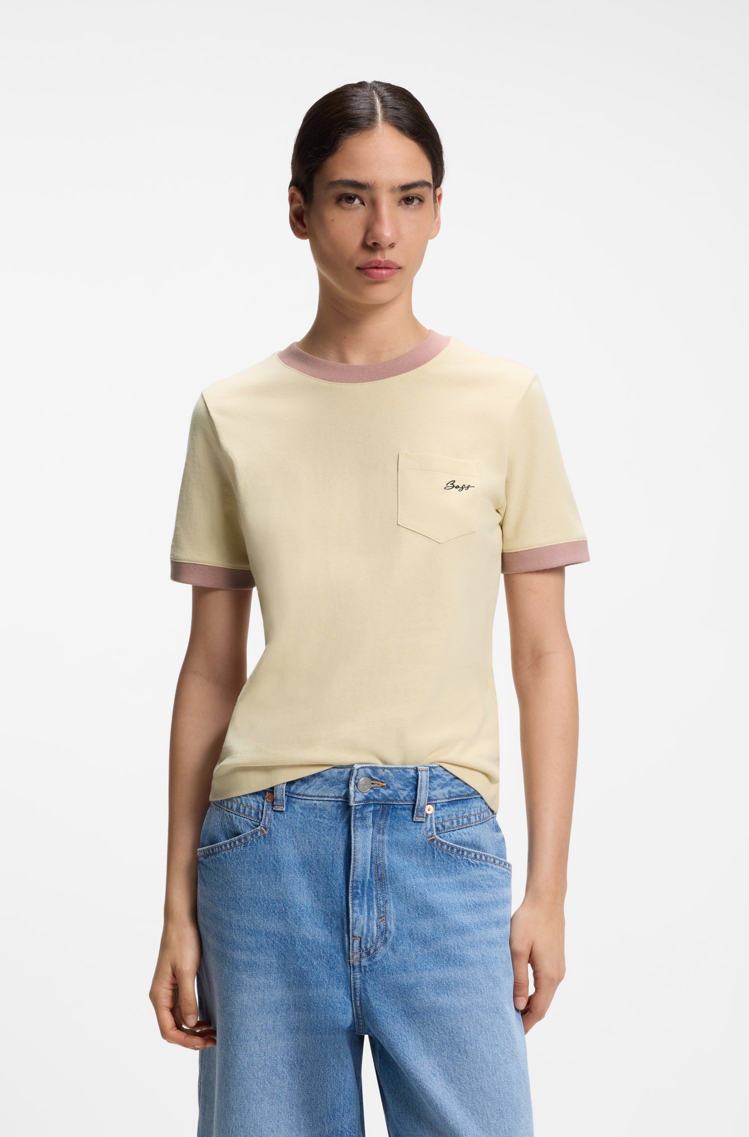 Boss Slim-fit cotton T-shirt with contrast rib details dam