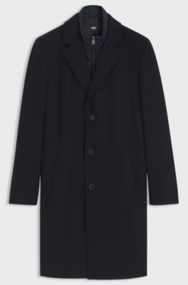 BOSS ONE wool-blend coat with zip-up inner, Dark Blue