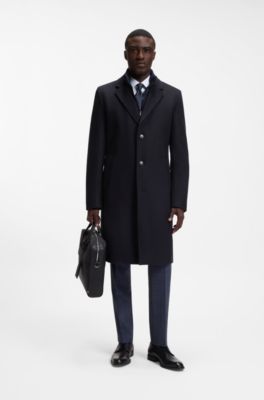 BOSS ONE wool-blend coat with zip-up inner, Dark Blue