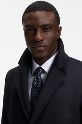 BOSS ONE wool-blend coat with zip-up inner, Dark Blue