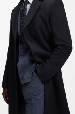 BOSS ONE wool-blend coat with zip-up inner, Dark Blue