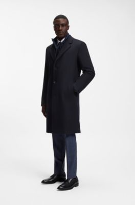 BOSS ONE wool-blend coat with zip-up inner, Dark Blue