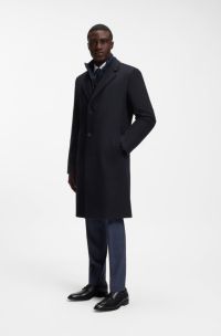 BOSS ONE wool-blend coat with zip-up inner, Dark Blue