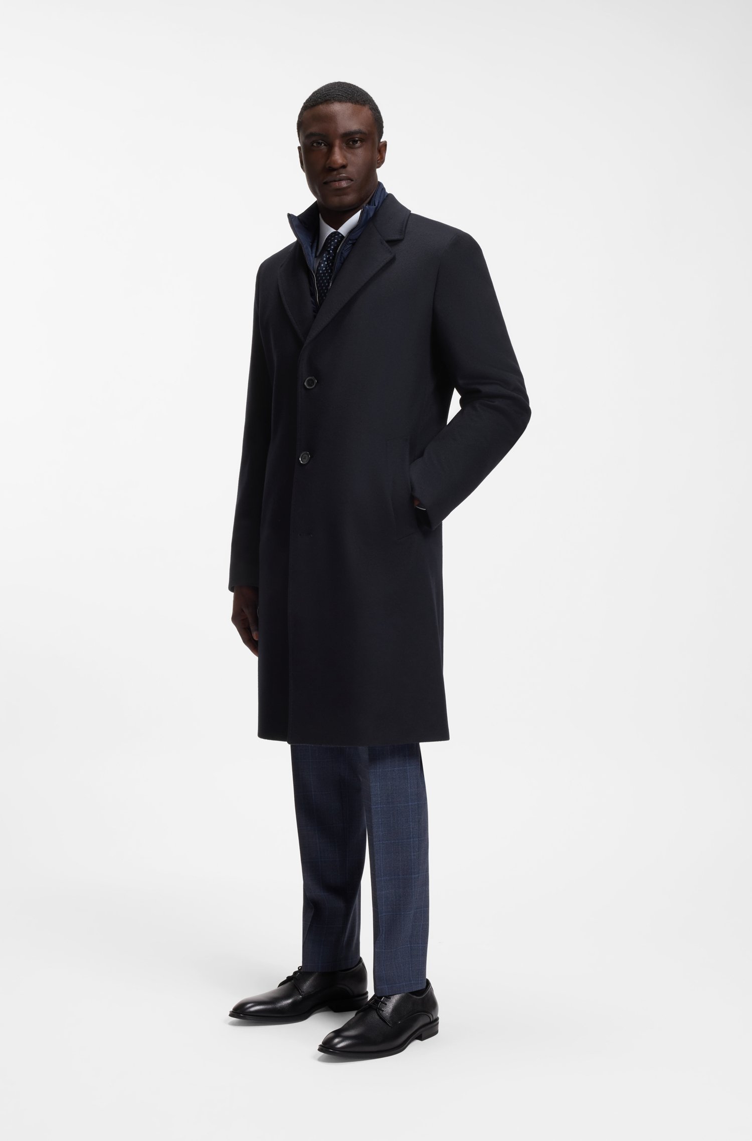 Boss ONE wool-blend coat with zip-up inner jackor herr