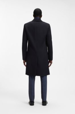 BOSS ONE wool-blend coat with zip-up inner, Dark Blue