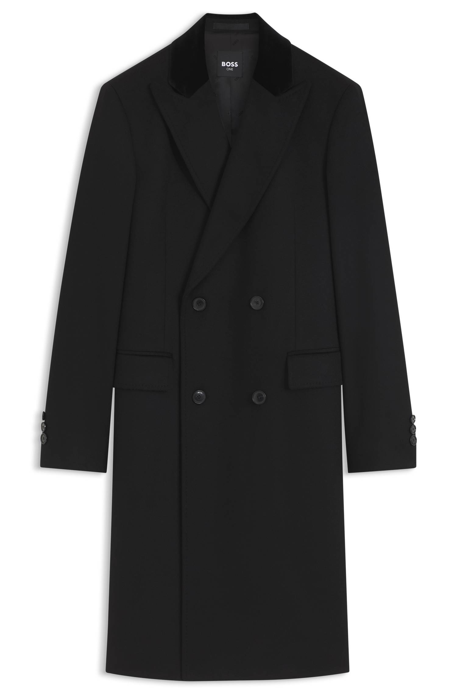 Boss Double-breasted slim-fit coat with velvet collar kappor & rockar herr – bild 4