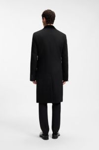 Double-breasted slim-fit coat with velvet collar, Black