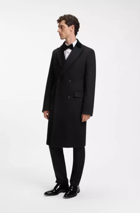 Zweireihiger Slim-Fit Mantel mit Samtkragen