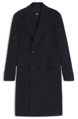 Slim-fit double-breasted coat in an alpaca blend, Dark Blue