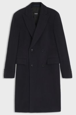 Slim-fit double-breasted coat in an alpaca blend, Dark Blue