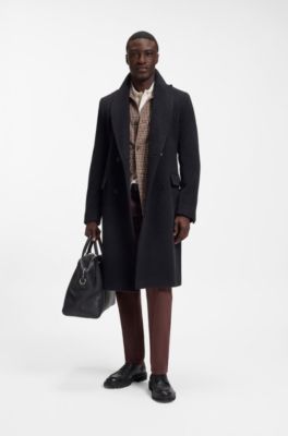 Slim-fit double-breasted coat in an alpaca blend, Dark Blue