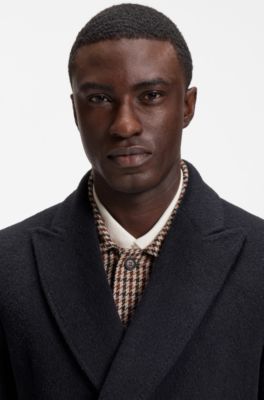 Slim-fit double-breasted coat in an alpaca blend, Dark Blue