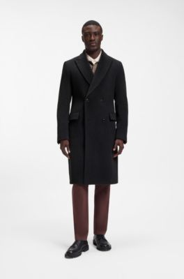 Slim-fit double-breasted coat in an alpaca blend, Dark Blue