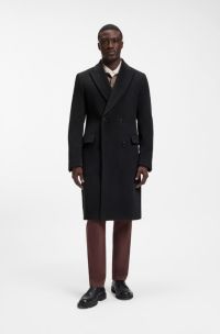 Slim-fit double-breasted coat in an alpaca blend, Dark Blue