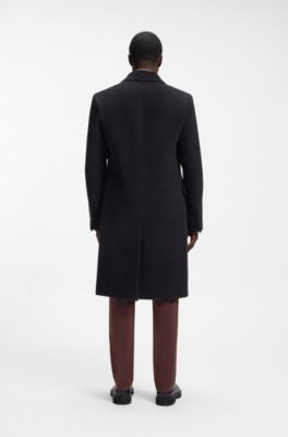 Slim-fit double-breasted coat in an alpaca blend, Dark Blue