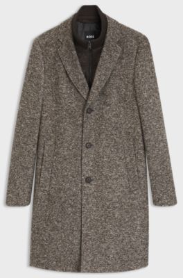 Slim-fit coat in Italian jersey with virgin wool, Brown