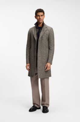 Slim-fit coat in Italian jersey with virgin wool, Brown