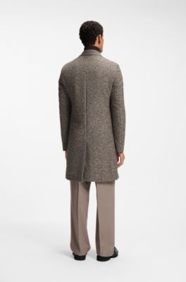 Slim-fit coat in Italian jersey with virgin wool, Brown