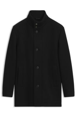 Regular-fit coat in melange Italian jersey, Black