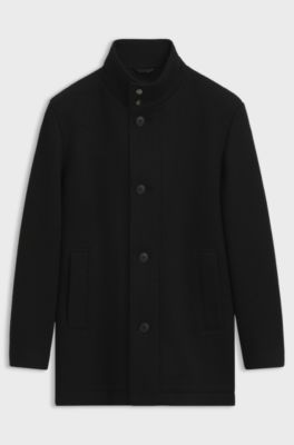 Regular-fit coat in melange Italian jersey, Black