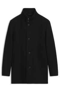 Regular-fit coat in melange Italian jersey, Black