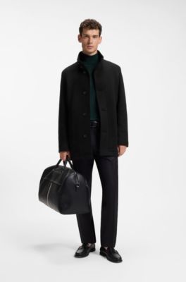 Regular-fit coat in melange Italian jersey, Black