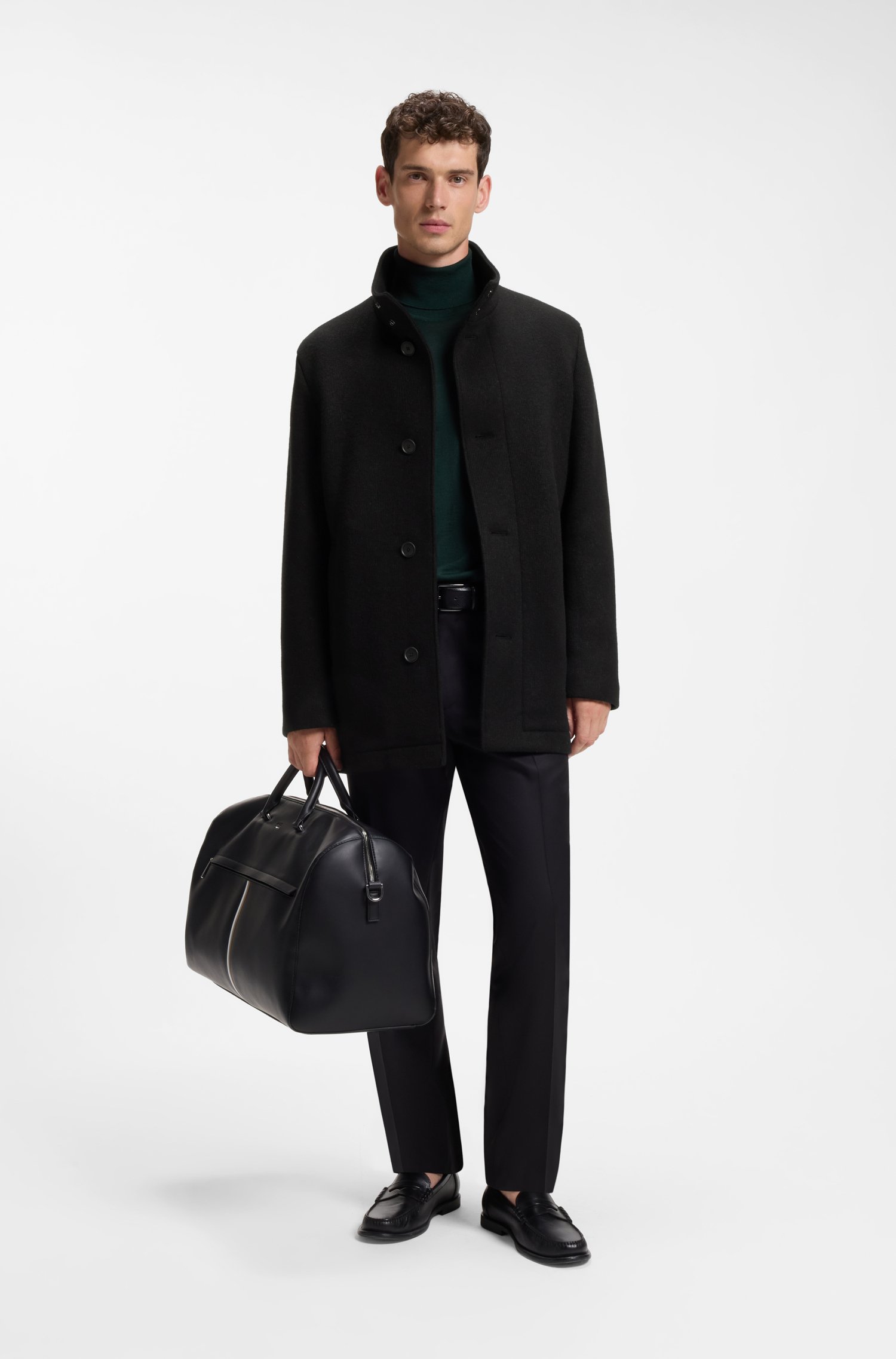 Boss Regular-fit coat in melange Italian jersey kappor & rockar herr – bild 2