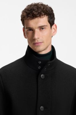 Regular-fit coat in melange Italian jersey, Black
