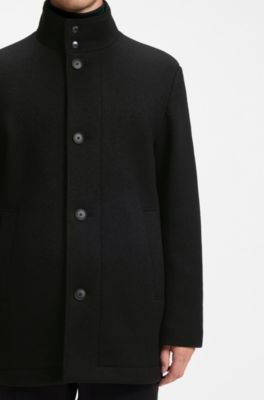 Regular-fit coat in melange Italian jersey, Black